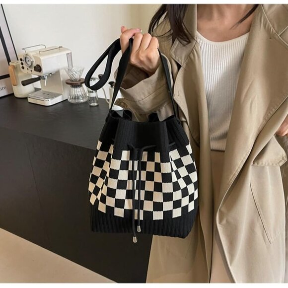 Women Knit Bucket Bag Lightweight Shoulder Crossbody Purse Stylish Trendy - Picture 3 of 8